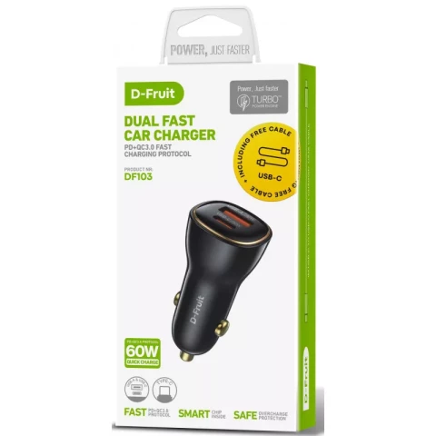 Car charger 60W USB-A + USB-C D-Fruit DF103