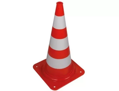 Satiksmes konuss 320mm sarkans  ar baltām joslām