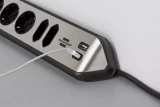Pagarinātājs ar zemējumu 6 kontaktligzdas (4+2) + 2 USB 2m Brennenstuhl Estilo sudraba stūra
