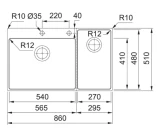 Franke izlietne BWX 220-54-27 A 860x510mm ner.tērauds, bļoda kreisā p. 127.0558.826