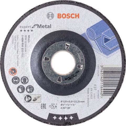 Slīpdisks metālam  125x22.2x6.0mm,Liekta, BOSCH