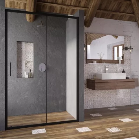 Dušas durvis RAVAK BLSDP2-120 melns r., stikls X0PMG0300Z1