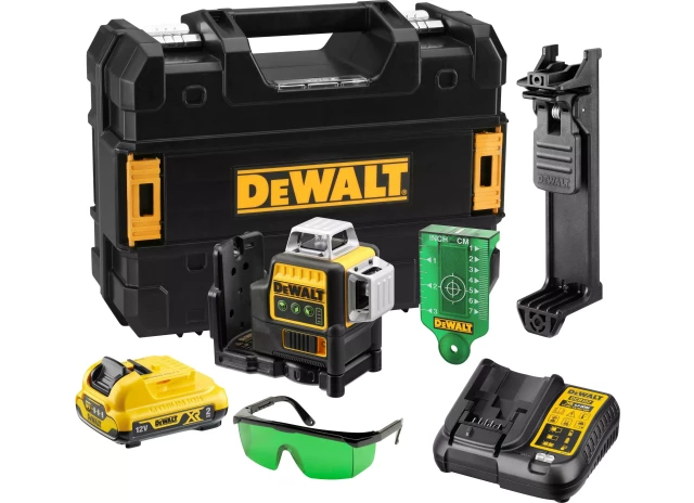 Krustlīniju lāzers 3x360° zaļā stara līnijas 12V 1x2.0Ah + lādētājs DeWALT DCE089D1G-QW