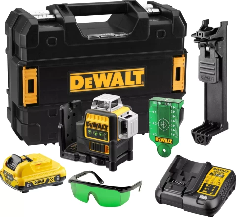 Krustlīniju lāzers 3x360° zaļā stara līnijas 12V 1x2.0Ah + lādētājs DeWALT DCE089D1G-QW