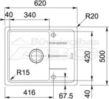 FRANKE virtuves izlietne BFG 611-62 620x500mm Fragranīta Onikss ar ventili 114.0301.331