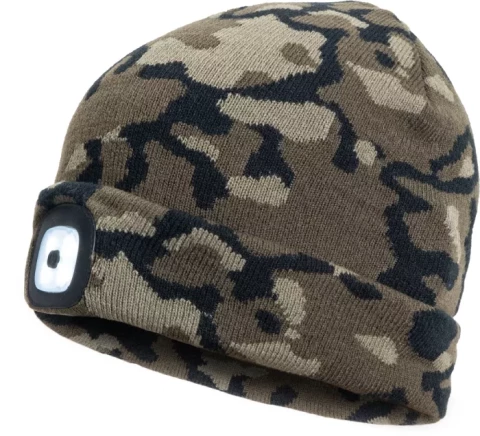 Adīta cepure ar LED spuldzi kamuflāžas