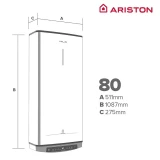 ARISTON elektriskais ūdens sildītājs VELIS PRO WIFI 80L 1.5kW Hor/Vert. balts 1066x506x275mm