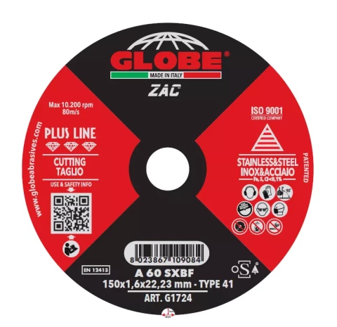 Cutting disc for metal 150x1.6x22.23 GLOBE ZAC