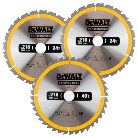 DeWALT Диск пильный 216 mm (2x24T/ 1x40T) 3шт., DT1962-QZ
