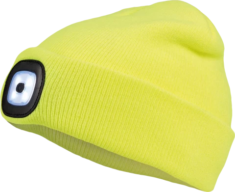 Adīta cepure ar LED spuldzi spilgti dzeltena