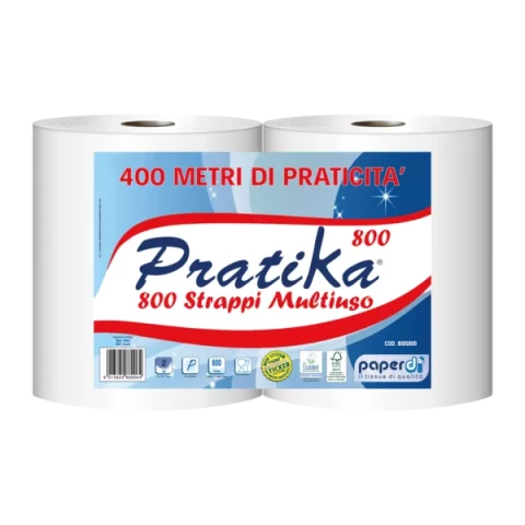 Industriālais papīrs PRATIKA 800,2-slāņu, balts, 800 loksnes (22,8x25cm), 200m, 16g/m2, ø 26cm