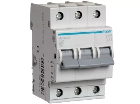 Automātiskais drošinātājs HAGER 3P B 20A 6kA MB320A