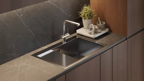 Steel kitchen sink WISENT, 78x51cm, right, soap dispenser, siphon