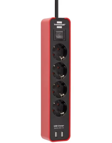 Pagarinātājs ar zemējumu un slēdzi 4 kontaktligzdas + 2USB 1.5m 3x1.5mm2 Brennenstuhl Ecolor s/m
