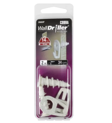 WALL DRILLER gleznu āķis balts, 2gab/iep