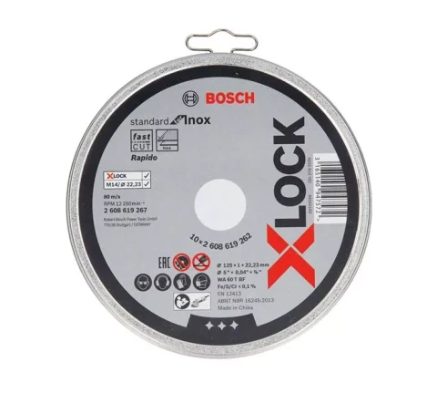 Абразивный режущий диск Bosch X-LOCK Standard for Inox; 125x1x22,23 mm; 10 шт., 2608619267