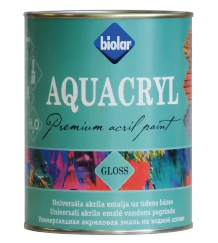 Biolar AQUACRYL 0.8L Gaiši pelēka spīdīga akrila emalja