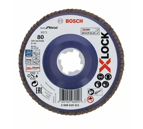 X-LOCK vēdekļveida slīpdisks metālam, D125mm K 80 Bosch 2608619211