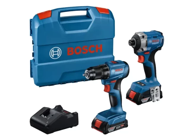 Akum. triecienskrūvgriezis GDR 18V-215 + urbjmašīna GSR 185-Li, 2x2.0AH + lādētājs Bosch 06019N2023