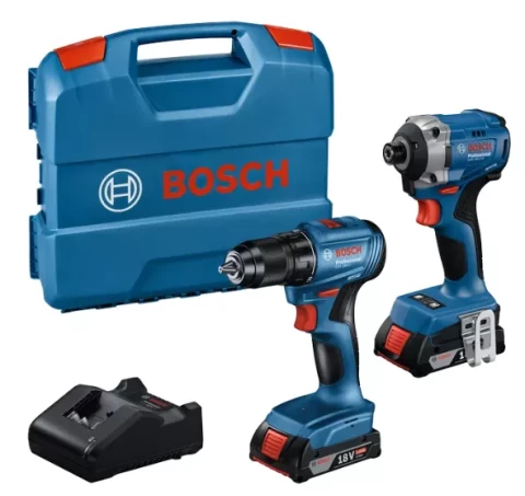Akum. triecienskrūvgriezis GDR 18V-215 + urbjmašīna GSR 185-Li, 2x2.0AH + lādētājs Bosch 06019N2023