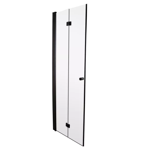 Folding shower door 76.5-79.0x200cm, transparent 6mm glass, black profile