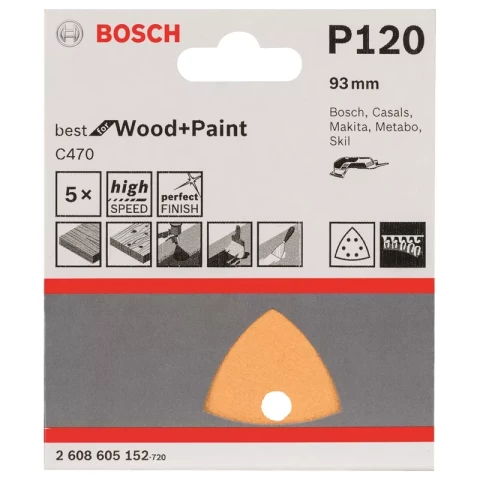 Шлифлист для дельта шлифмашин 5 шт. 93 мм; К120 Bosch 2608605152