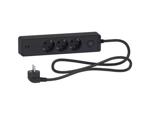 Pagarinātājs ar zemējumu 3-kontaktligzdas + 2 USB 1.5m Schneider Electric ST943U1B melns