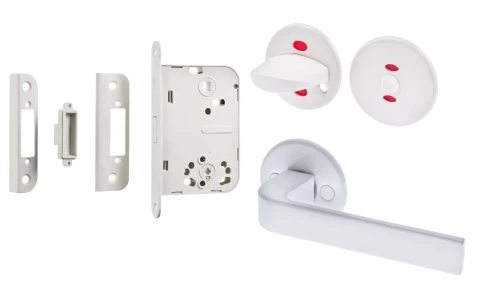 Slēdzenes komplekts magnētiskais WC ar rokturi un aizgriezni, balts