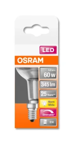 Reflektrospuldze OSRAM LED 5.9W 345lm 2700K E14 LEDSTAR DIM stikla R50 60