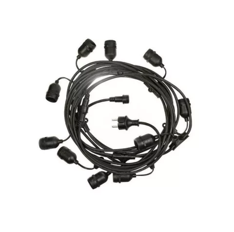 Dārza spuldzīšu virtene IP44 10xE27 krāsaina 10m melna