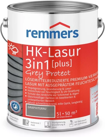 Remmers HK-Lasur Plus 3in1 5L Grafīta pelēka Lazūra kokam