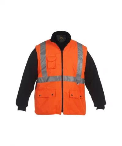 Siltā darba jaka 4in1 Hi-Vis oranža (izņemama flīsa jaka, noņemamas piedurknes), Izm. 3XL
