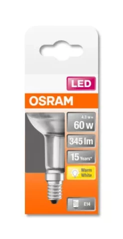 Reflektrospuldze OSRAM LED 4.3W 345lm 2700K E14 LEDSTAR stikla R50 60