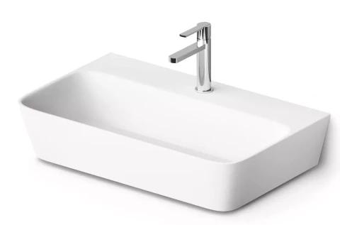 Каменная мойка со встроенным сливом QUADRO 700x430 мм с кронштейнами белая