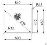 FRANKE virtuves izlietne BXX 210/110-50 Manual 54x45cm nerūs.tērauds pulēts, 127.0374.206