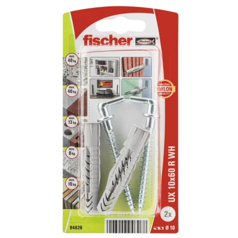 FISCHER Stiprinājums UX10x60 R WH, L formas āķis 2gab/iep 61-94288B