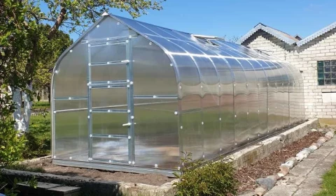 Siltumnīca KLASIKA STANDART 20 2,5x8m ar pamatiem,4mm polikarb.,4 jumta lūkām ar autom.atvērējiem