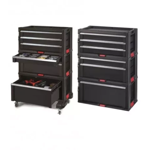 Modular tool storage system on wheels Keter Set Drawer 34-237786 Tool trolley for garage, tool cabinet