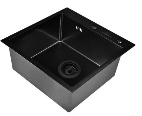 Steel kitchen sink WISENT, 50x50cm, graphite, soap dispenser, siphon, WGS35050B