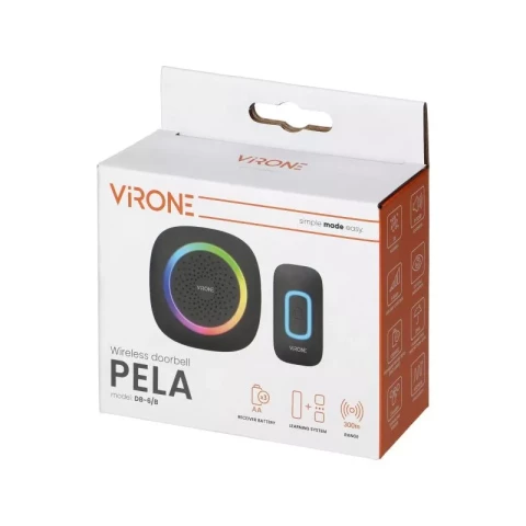 Durvju zvans bezvadu LED RGB 60 melodijas 300m 92dB 3xAA melns