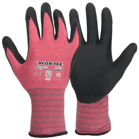 WORTEX elastīgi neilona cimdi  ar nitrila putu pārkl. M/8