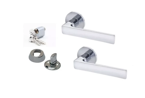 Scandinavian exterior door handle set, chrome