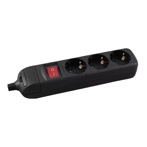 Kontaktligzdu bloks ar zemējumu un slēdzi 3 kontaktligzdas 16A 3680W IP20 melns