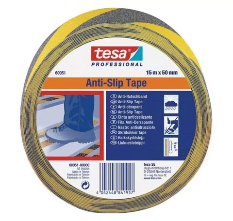 tesa 60951 Pretslīdes lente  15mx50mm melna/dzeltena