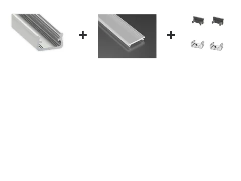 GXSP560 SET-AL PROFIL A комплект: профиль 1м серебряный+колпачки 2 шт+крепление+диффузор прозрачны