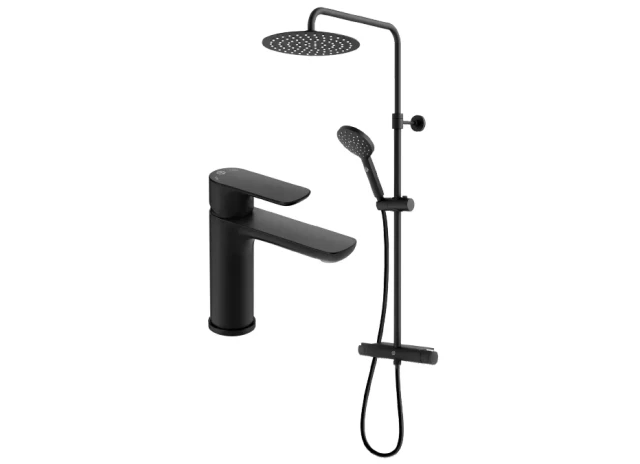 Gustavsberg Estetic Matte Black kompl - izlietnes maisītājs ar Round dušas sistēmu, GB4121849953