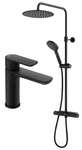 Gustavsberg Estetic Matte Black kompl - izlietnes maisītājs ar Round dušas sistēmu, GB4121849953