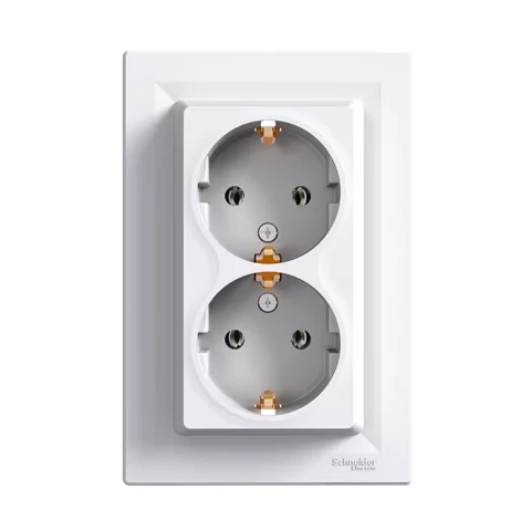 Asfora - double socket-outlet with side earth - 16A white