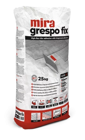 mira Grespo Fix 25 kg – Flexible tile adhesive with increased adhesion, grey cement base (C2TE S1)