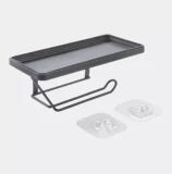 Tualetes papīra ruļļu turētājs ar plauktu ORGIN-UFIX, 22x11x8cm, melns, Metaltex